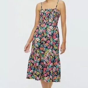 J. CREW Women's Size XS Tiered Floral Navy Pink Midi Smocked